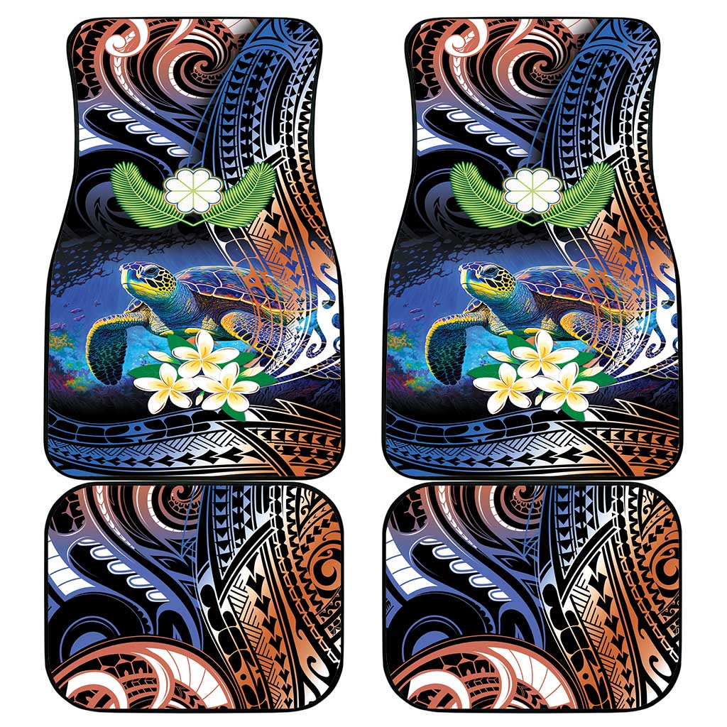 Marshall Islands Kwajalein Atoll Car Mats Plumeria Sea Turtle with Polynesian Tribal