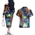 Marshall Islands Kwajalein Atoll Couples Matching Off The Shoulder Long Sleeve Dress and Hawaiian Shirt Plumeria Sea Turtle with Polynesian Tribal