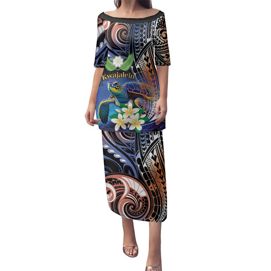 Marshall Islands Kwajalein Atoll Family Matching Puletasi and Hawaiian Shirt Plumeria Sea Turtle with Polynesian Tribal
