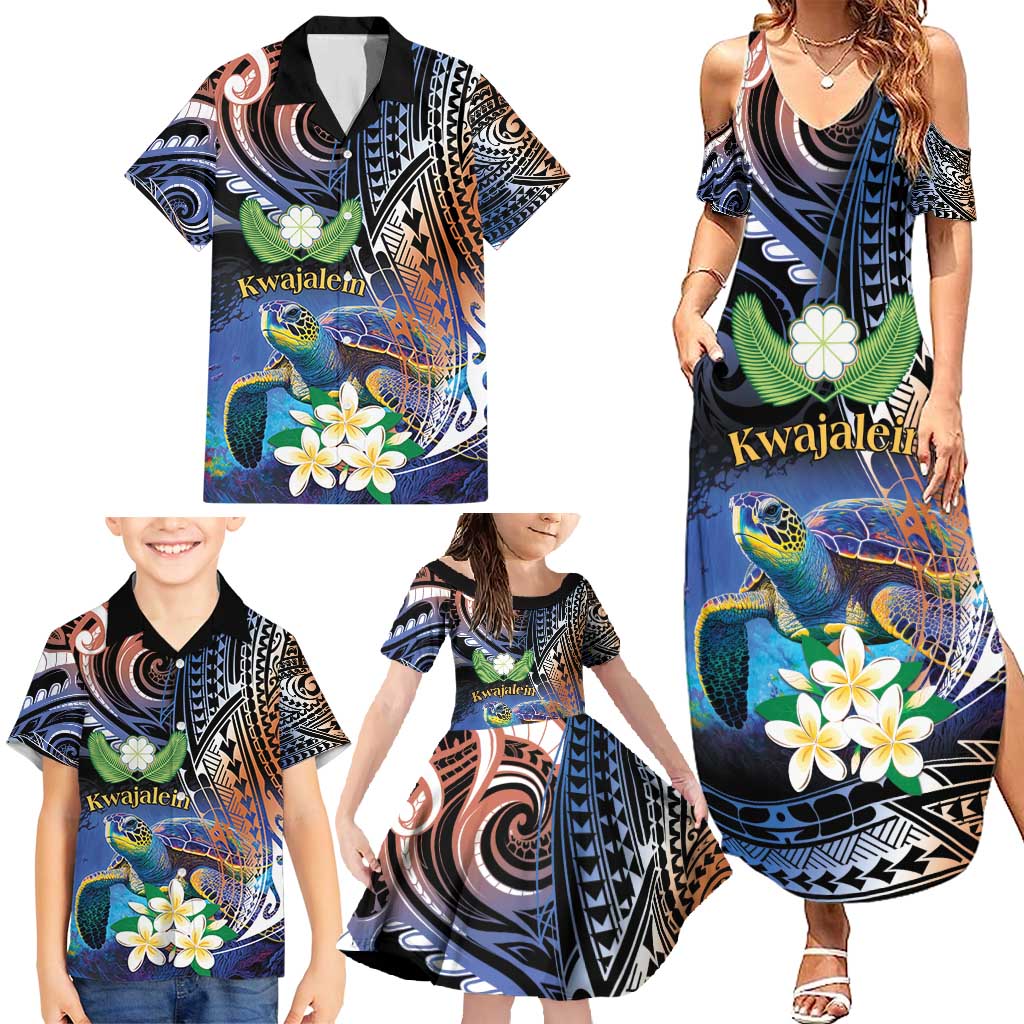 Marshall Islands Kwajalein Atoll Family Matching Summer Maxi Dress and Hawaiian Shirt Plumeria Sea Turtle with Polynesian Tribal