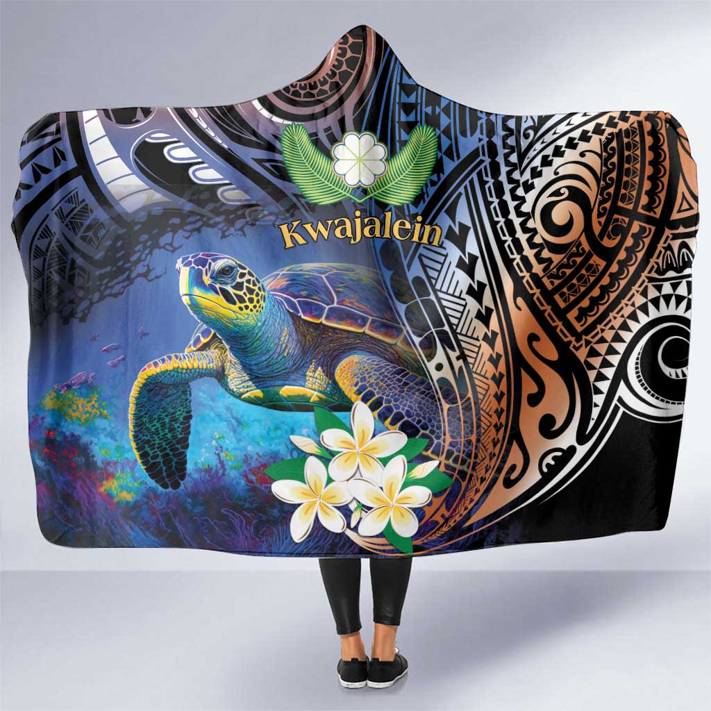 Marshall Islands Kwajalein Atoll Hooded Blanket Plumeria Sea Turtle with Polynesian Tribal