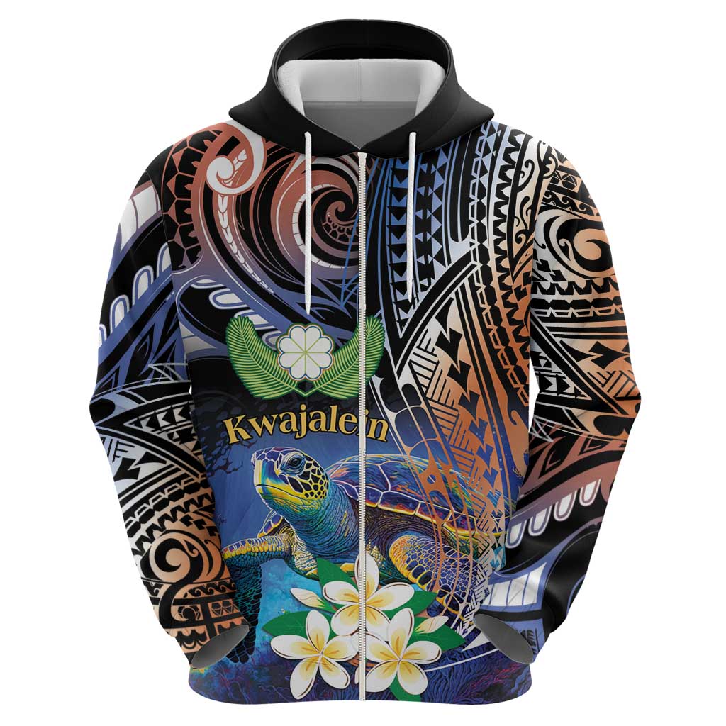 Marshall Islands Kwajalein Atoll Hoodie Plumeria Sea Turtle with Polynesian Tribal