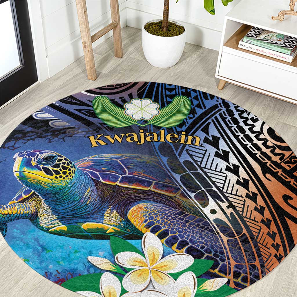 Marshall Islands Kwajalein Atoll Round Carpet Plumeria Sea Turtle with Polynesian Tribal