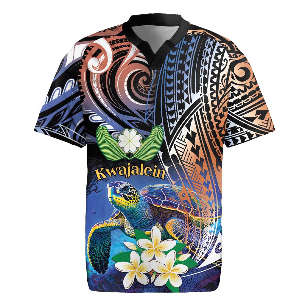 Marshall Islands Kwajalein Atoll Rugby Jersey Plumeria Sea Turtle with Polynesian Tribal