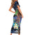 Marshall Islands Kwajalein Atoll Short Sleeve Bodycon Dress Plumeria Sea Turtle with Polynesian Tribal