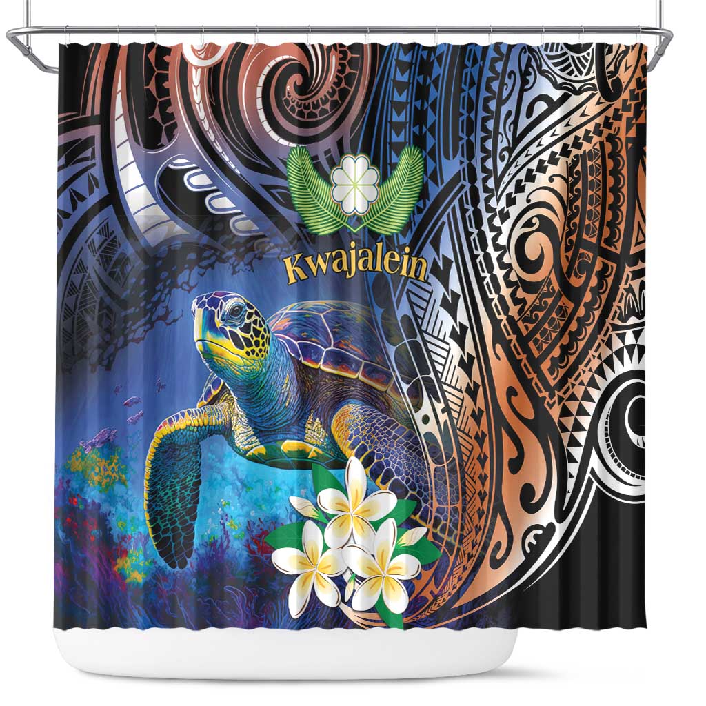 Marshall Islands Kwajalein Atoll Shower Curtain Plumeria Sea Turtle with Polynesian Tribal