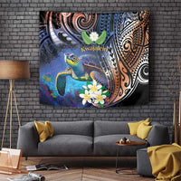 Marshall Islands Kwajalein Atoll Tapestry Plumeria Sea Turtle with Polynesian Tribal