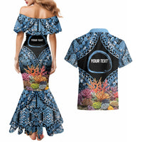 Personalised Nukuoro Micronesia Atoll Couples Matching Mermaid Dress and Hawaiian Shirt with Pacific Coral Reef