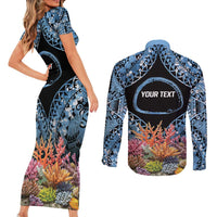 Personalised Nukuoro Micronesia Atoll Couples Matching Short Sleeve Bodycon Dress and Long Sleeve Button Shirt with Pacific Coral Reef
