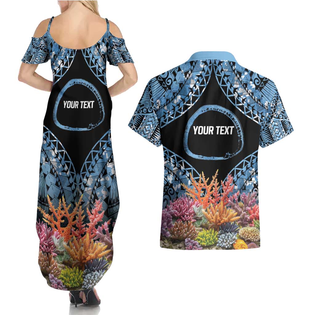 Personalised Nukuoro Micronesia Atoll Couples Matching Summer Maxi Dress and Hawaiian Shirt with Pacific Coral Reef