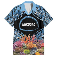 Personalised Nukuoro Micronesia Atoll Family Matching Off Shoulder Short Dress and Hawaiian Shirt with Pacific Coral Reef