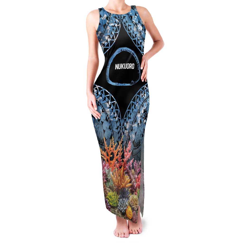 Personalised Nukuoro Micronesia Atoll Family Matching Tank Maxi Dress and Hawaiian Shirt with Pacific Coral Reef
