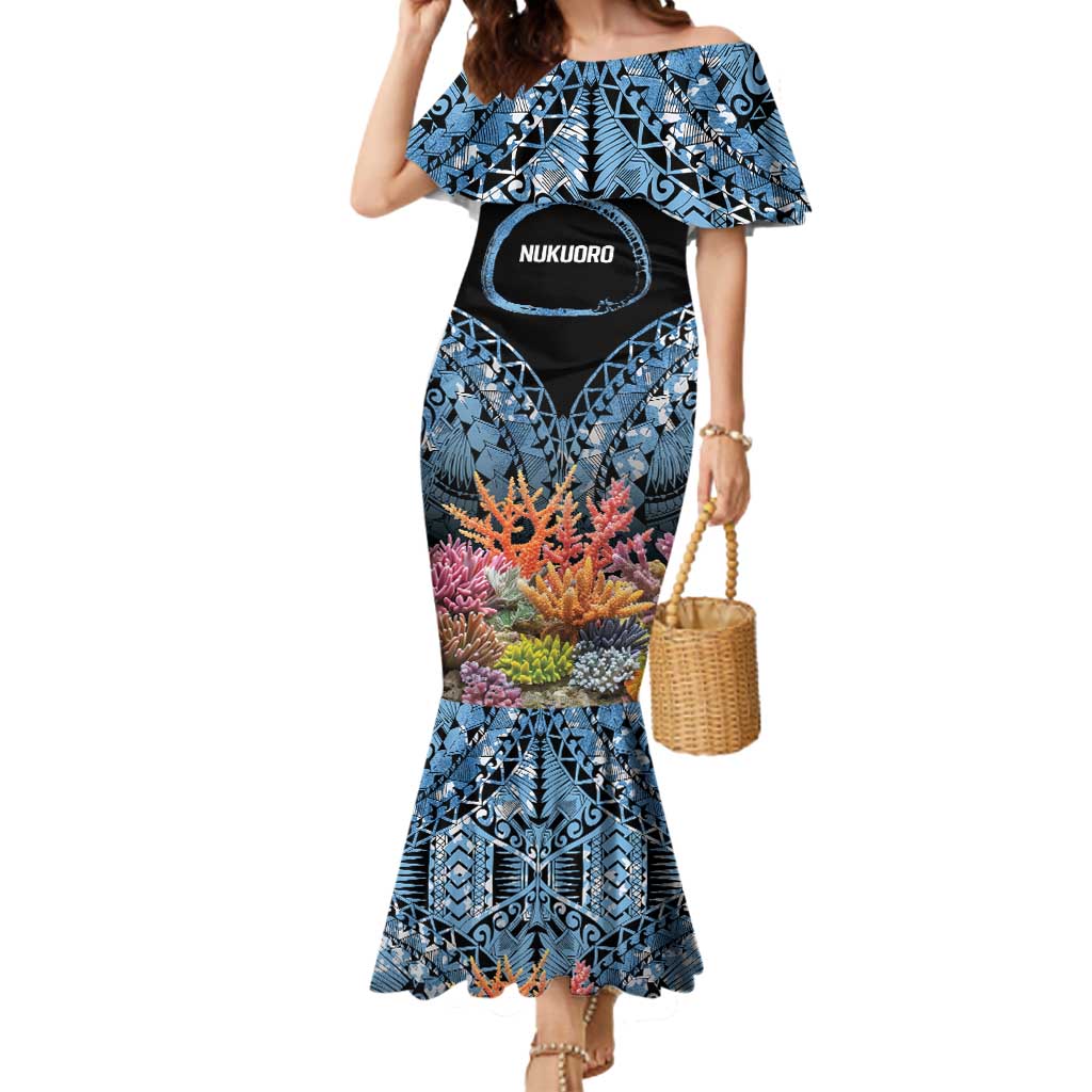 Personalised Nukuoro Micronesia Atoll Mermaid Dress with Pacific Coral Reef LT9 Women Blue - Polynesian Pride