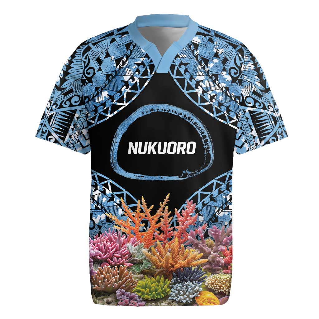 Personalised Nukuoro Micronesia Atoll Rugby Jersey with Pacific Coral Reef