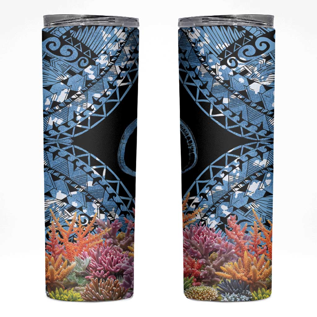 Personalised Nukuoro Micronesia Atoll Skinny Tumbler with Pacific Coral Reef LT9 Blue - Polynesian Pride
