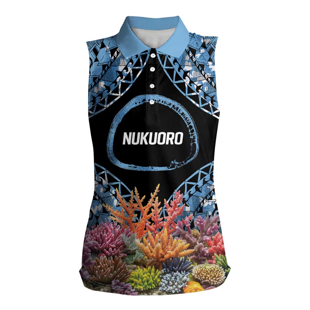 Personalised Nukuoro Micronesia Atoll Women Sleeveless Polo Shirt with Pacific Coral Reef LT9 Female Blue - Polynesian Pride