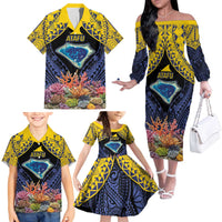 Tokelau Atafu Atoll Personalised Family Matching Off The Shoulder Long Sleeve Dress and Hawaiian Shirt Pacific Coral Reef Vibe