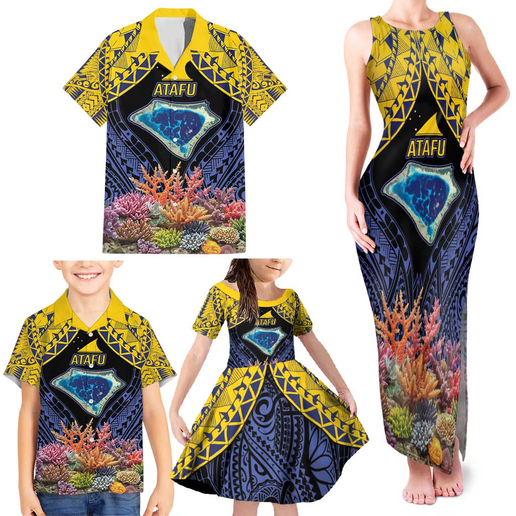 Tokelau Atafu Atoll Personalised Family Matching Tank Maxi Dress and Hawaiian Shirt Pacific Coral Reef Vibe