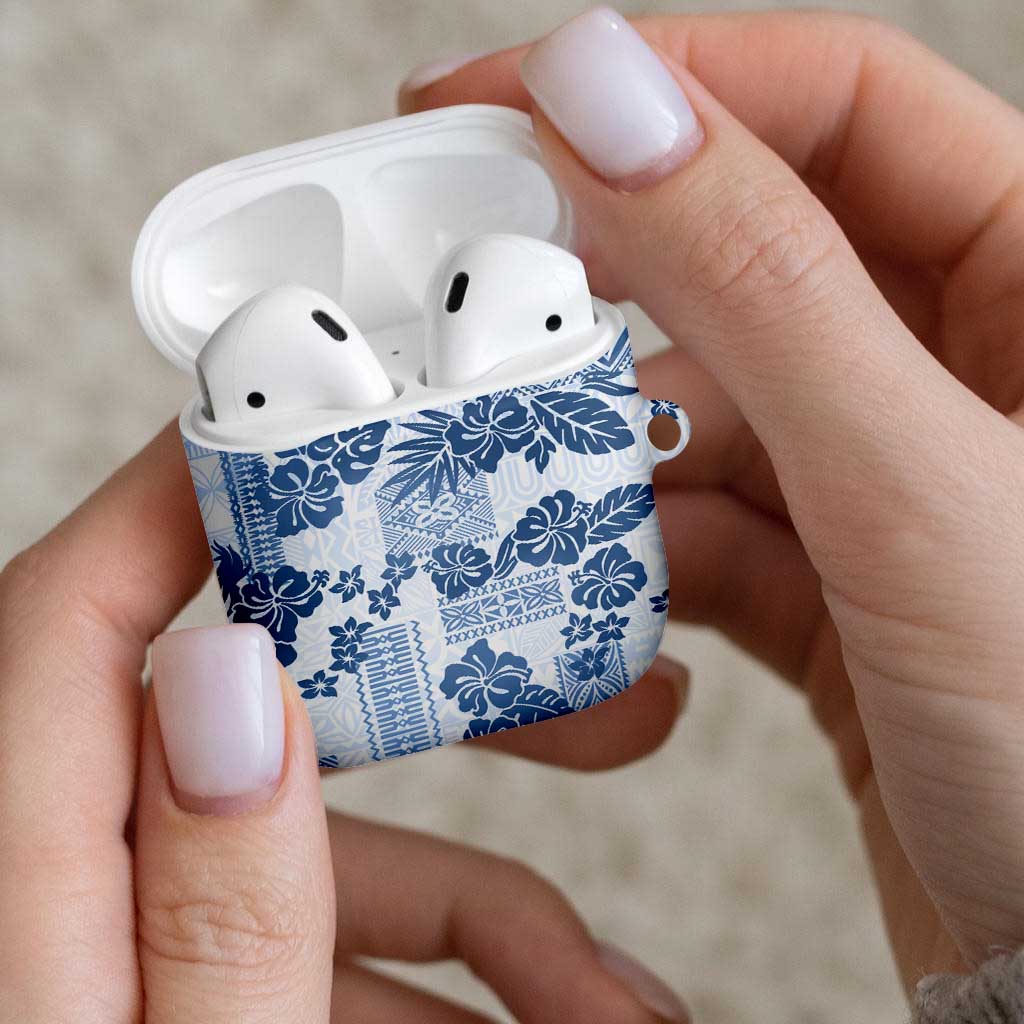 Vintage Hawaii AirPods Case Hibiscus Tapa Tribal With Hawaiian Quilt Pattern Blue - Polynesian Pride