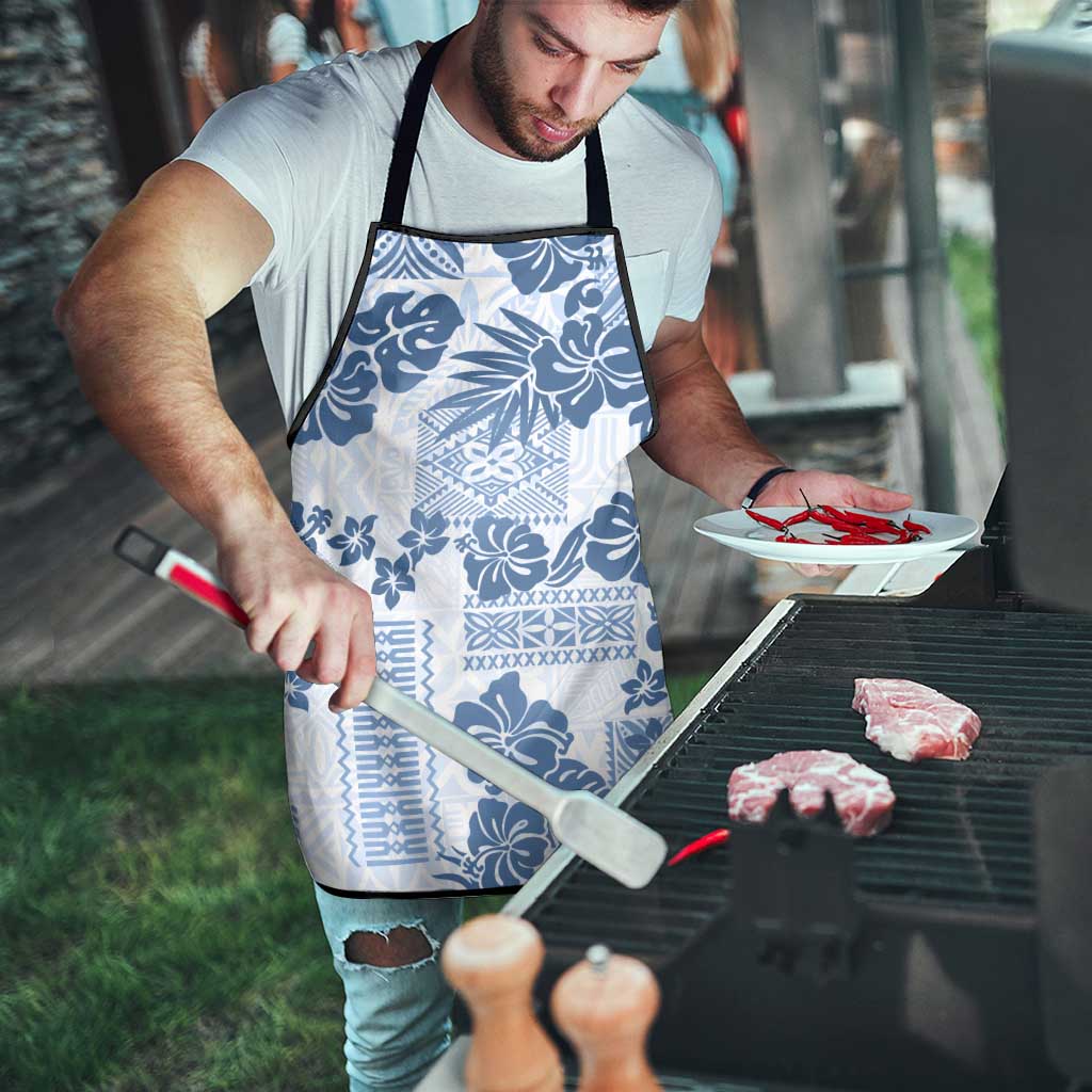 Vintage Hawaii Apron Hibiscus Tapa Tribal With Hawaiian Quilt Pattern Blue - Polynesian Pride