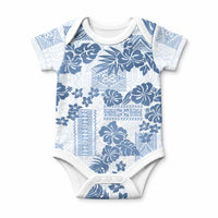 Vintage Hawaii Baby Onesie Hibiscus Tapa Tribal With Hawaiian Quilt Pattern Blue