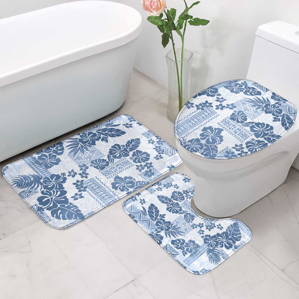 Vintage Hawaii Bathroom Set Hibiscus Tapa Tribal With Hawaiian Quilt Pattern Blue - Polynesian Pride