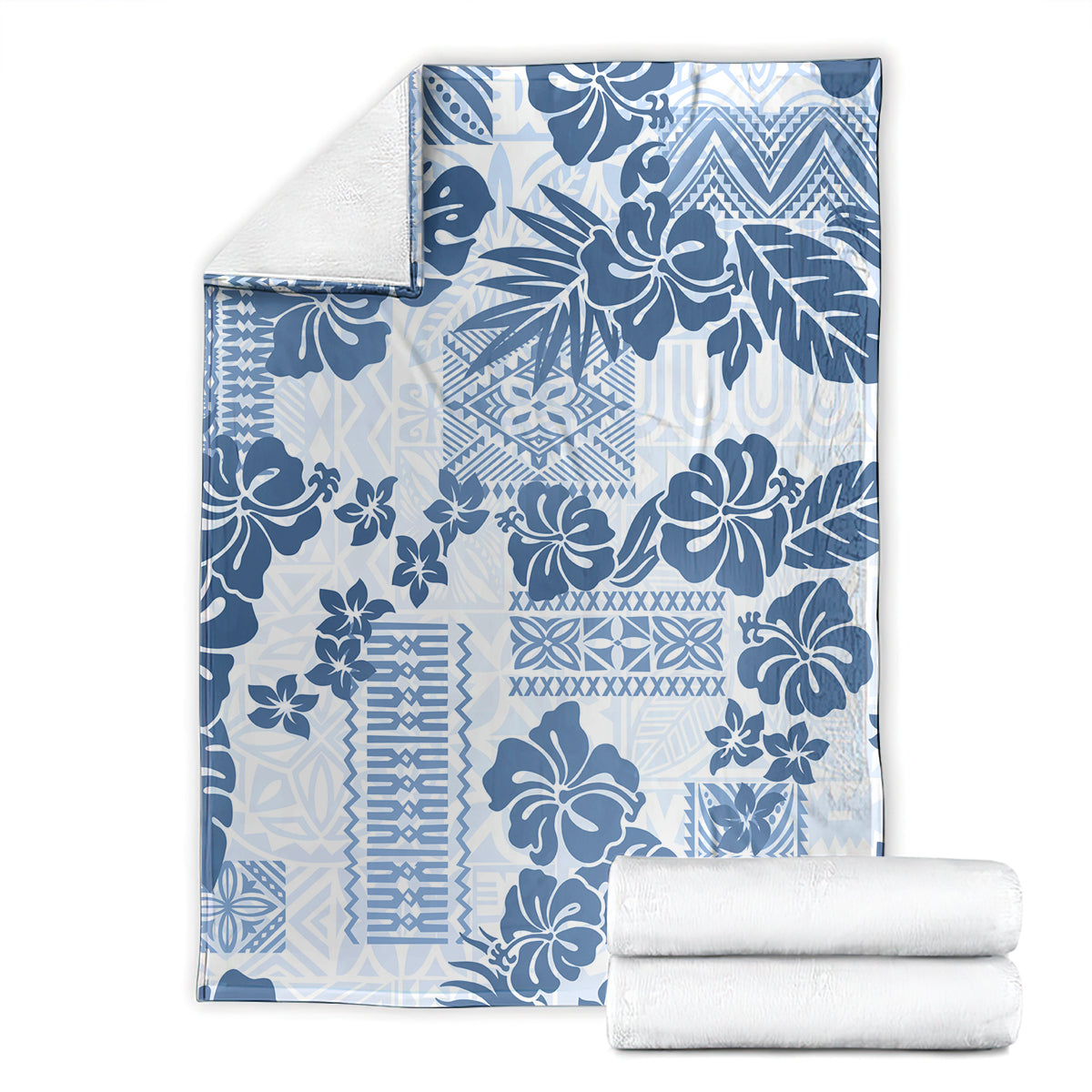 Vintage Hawaii Blanket Hibiscus Tapa Tribal With Hawaiian Quilt Pattern Blue LT9 - Polynesian Pride