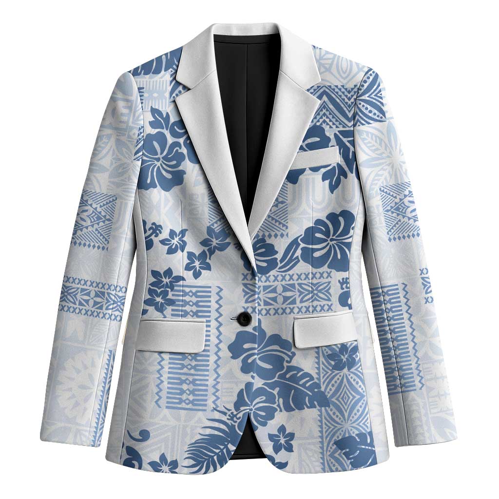 Vintage Hawaii Blazer Hibiscus Tapa Tribal With Hawaiian Quilt Pattern Blue LT9 Unisex Blue - Polynesian Pride