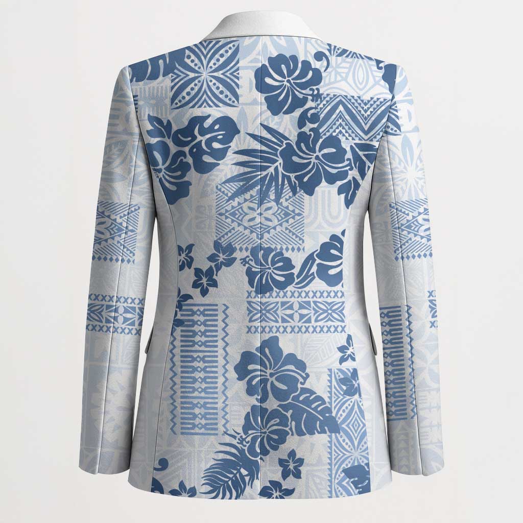 Vintage Hawaii Blazer Hibiscus Tapa Tribal With Hawaiian Quilt Pattern Blue LT9 - Polynesian Pride