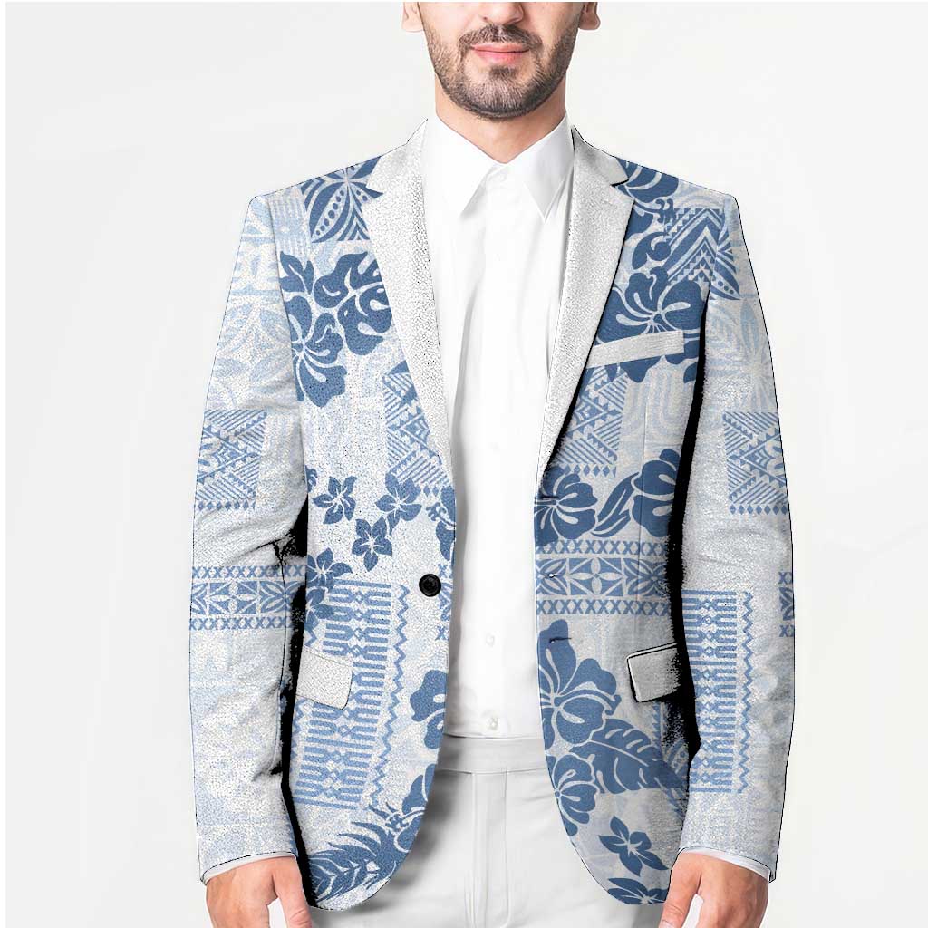 Vintage Hawaii Blazer Hibiscus Tapa Tribal With Hawaiian Quilt Pattern Blue LT9 - Polynesian Pride