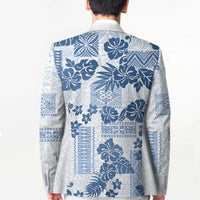 Vintage Hawaii Blazer Hibiscus Tapa Tribal With Hawaiian Quilt Pattern Blue LT9 - Polynesian Pride