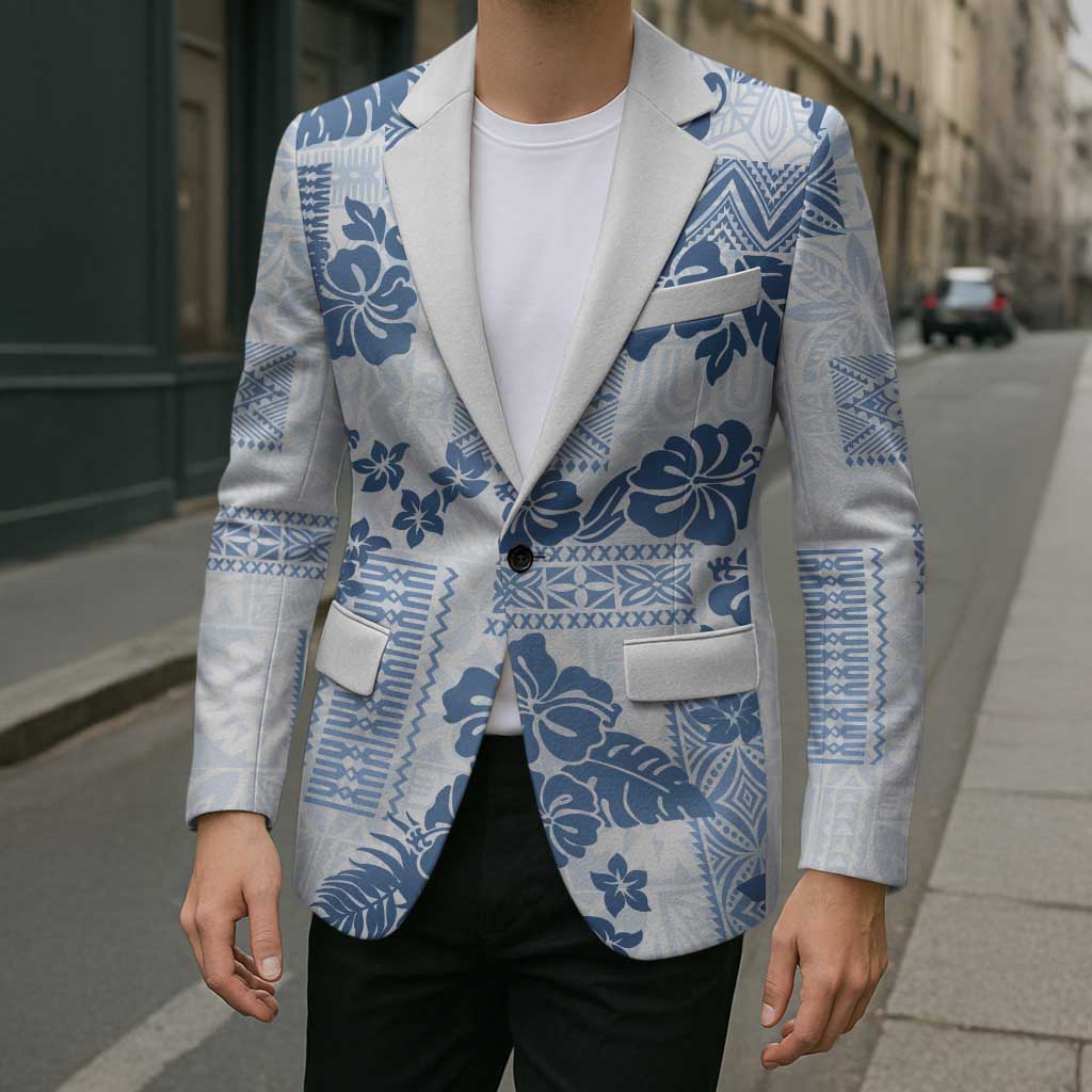 Vintage Hawaii Blazer Hibiscus Tapa Tribal With Hawaiian Quilt Pattern Blue LT9 - Polynesian Pride