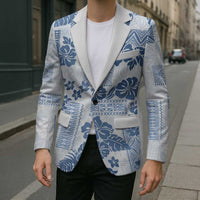 Vintage Hawaii Blazer Hibiscus Tapa Tribal With Hawaiian Quilt Pattern Blue LT9 - Polynesian Pride