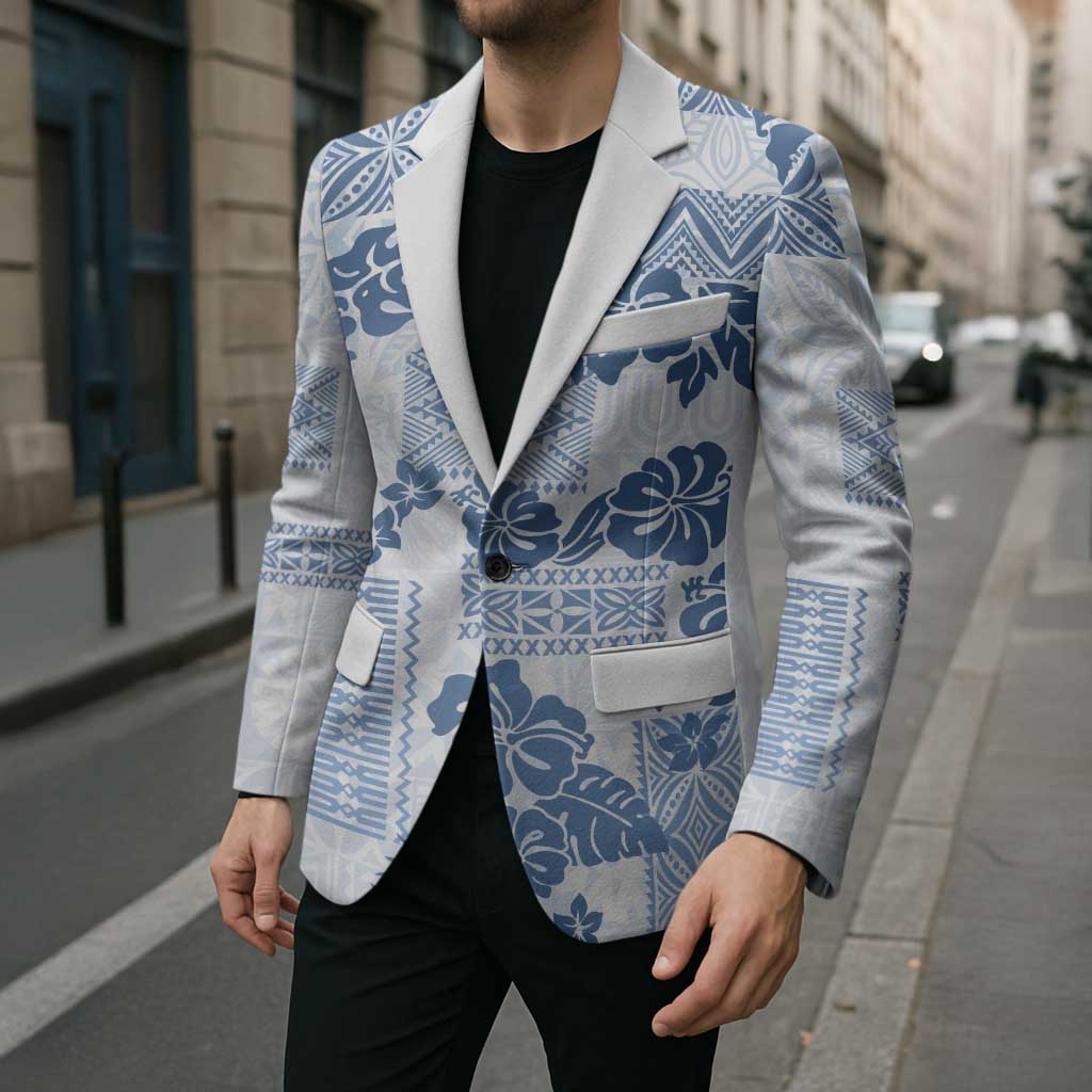 Vintage Hawaii Blazer Hibiscus Tapa Tribal With Hawaiian Quilt Pattern Blue LT9 - Polynesian Pride