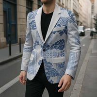Vintage Hawaii Blazer Hibiscus Tapa Tribal With Hawaiian Quilt Pattern Blue LT9 - Polynesian Pride