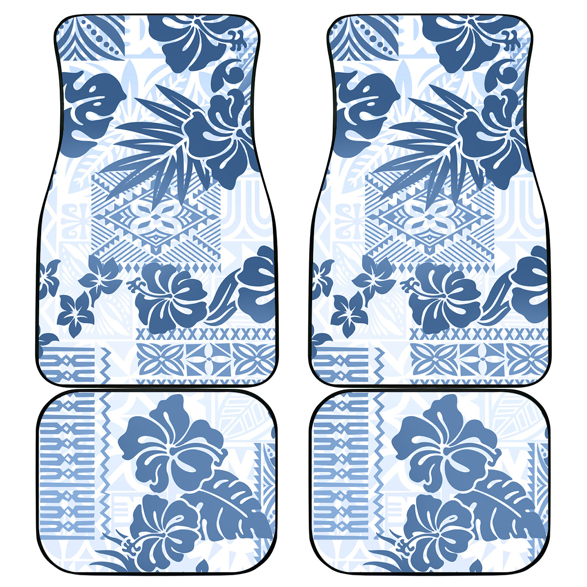 Vintage Hawaii Car Mats Hibiscus Tapa Tribal With Hawaiian Quilt Pattern Blue LT9 Blue - Polynesian Pride