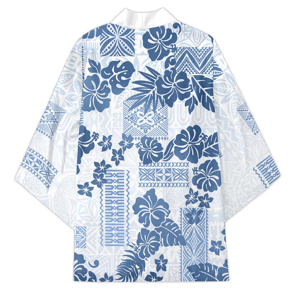 Vintage Hawaii Kimono Hibiscus Tapa Tribal With Hawaiian Quilt Pattern Blue - Polynesian Pride