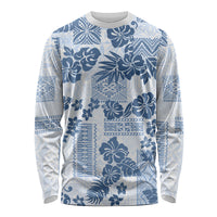 Vintage Hawaii Long Sleeve Shirt Hibiscus Tapa Tribal With Hawaiian Quilt Pattern Blue LT9 Unisex Blue - Polynesian Pride