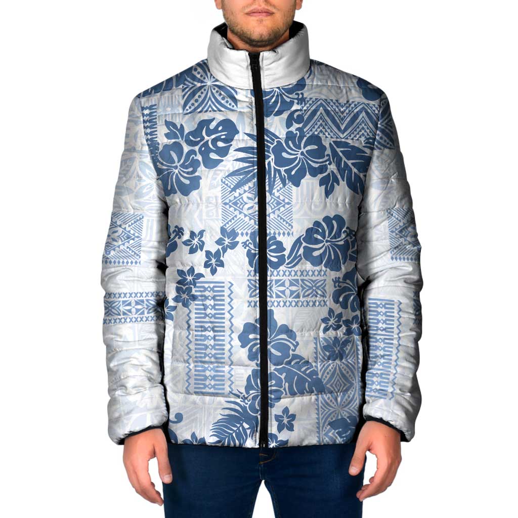 Vintage Hawaii Padded Jacket Hibiscus Tapa Tribal With Hawaiian Quilt Pattern Blue - Polynesian Pride