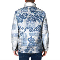 Vintage Hawaii Padded Jacket Hibiscus Tapa Tribal With Hawaiian Quilt Pattern Blue - Polynesian Pride