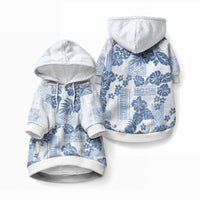 Vintage Hawaii Pet Hoodie Hibiscus Tapa Tribal With Hawaiian Quilt Pattern Blue