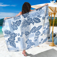 Vintage Hawaii Sarong Hibiscus Tapa Tribal With Hawaiian Quilt Pattern Blue LT9 One Size 44 x 66 inches Blue - Polynesian Pride