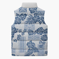 Vintage Hawaii Sleeveless Puffer Jacket Hibiscus Tapa Tribal With Hawaiian Quilt Pattern Blue - Polynesian Pride