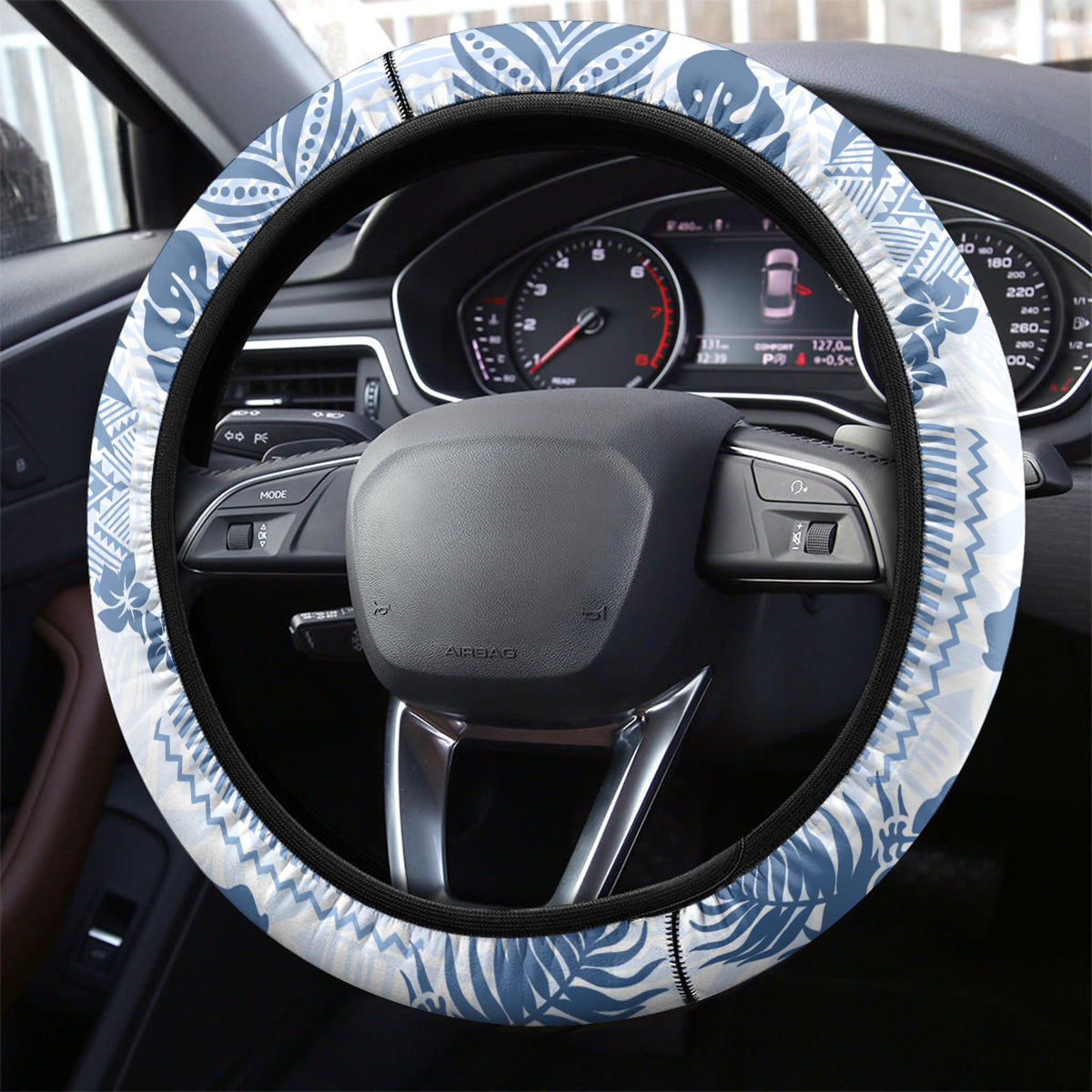 Vintage Hawaii Steering Wheel Cover Hibiscus Tapa Tribal With Hawaiian Quilt Pattern Blue