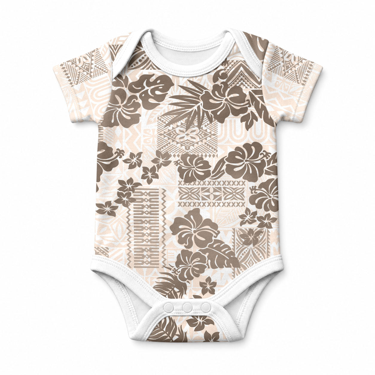 Vintage Hawaii Baby Onesie Hibiscus Tapa Tribal With Hawaiian Quilt Pattern Gold