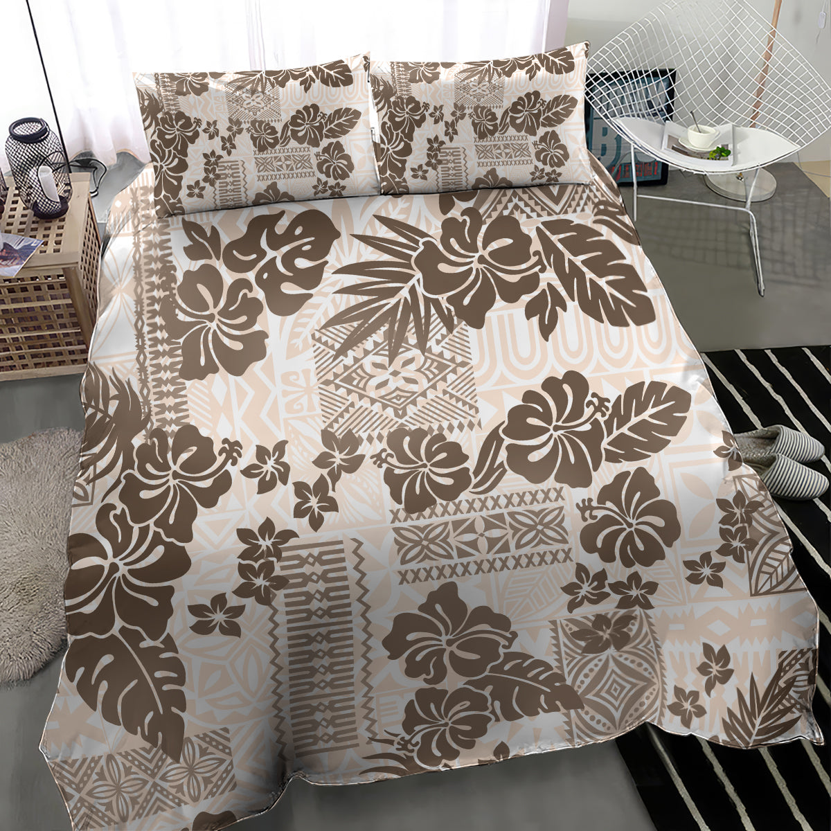 Vintage Hawaii Bedding Set Hibiscus Tapa Tribal With Hawaiian Quilt Pattern Gold LT9 - Polynesian Pride