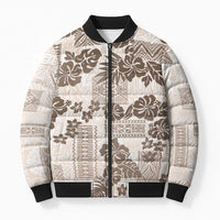 Vintage Hawaii Bomber Puffer Jacket Hibiscus Tapa Tribal With Hawaiian Quilt Pattern Gold - Polynesian Pride