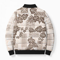 Vintage Hawaii Bomber Puffer Jacket Hibiscus Tapa Tribal With Hawaiian Quilt Pattern Gold - Polynesian Pride