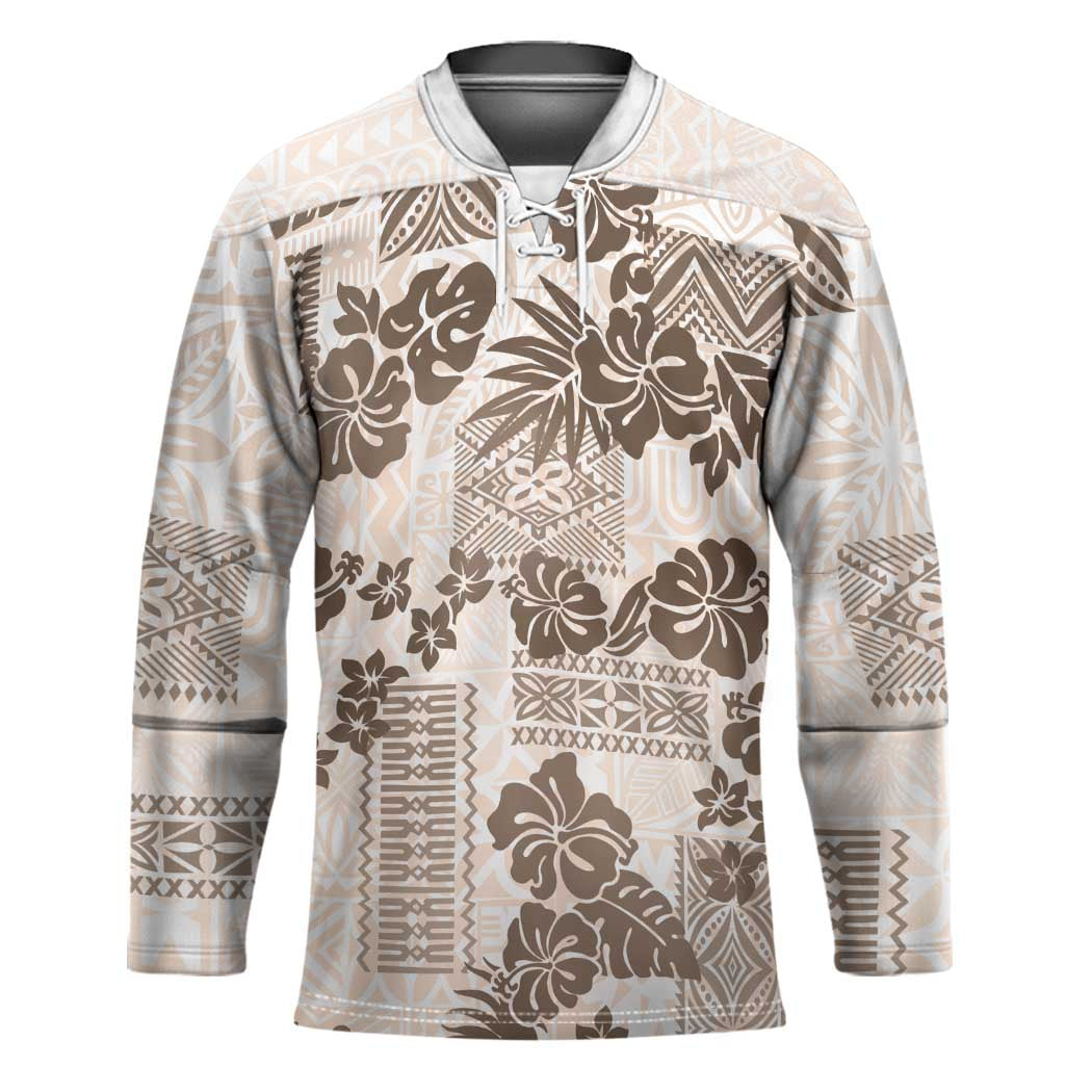 Vintage Hawaii Hockey Jersey Hibiscus Tapa Tribal With Hawaiian Quilt Pattern Gold LT9 Unisex Gold - Polynesian Pride