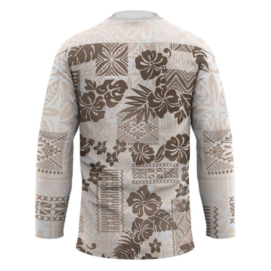 Vintage Hawaii Hockey Jersey Hibiscus Tapa Tribal With Hawaiian Quilt Pattern Gold LT9 - Polynesian Pride